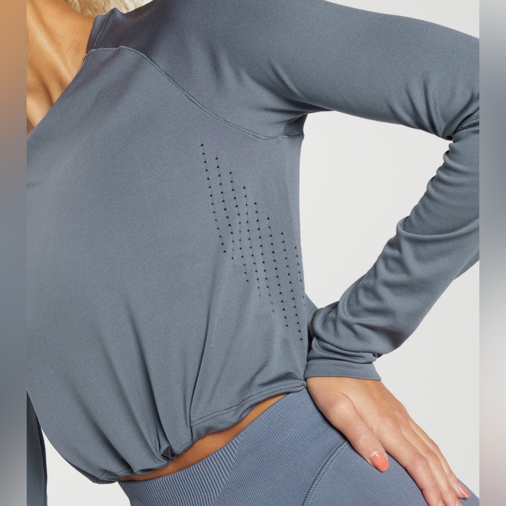 Gymshark Sweat Seamless Long Sleeve Crop Top- Gray - Picture 3 of 12